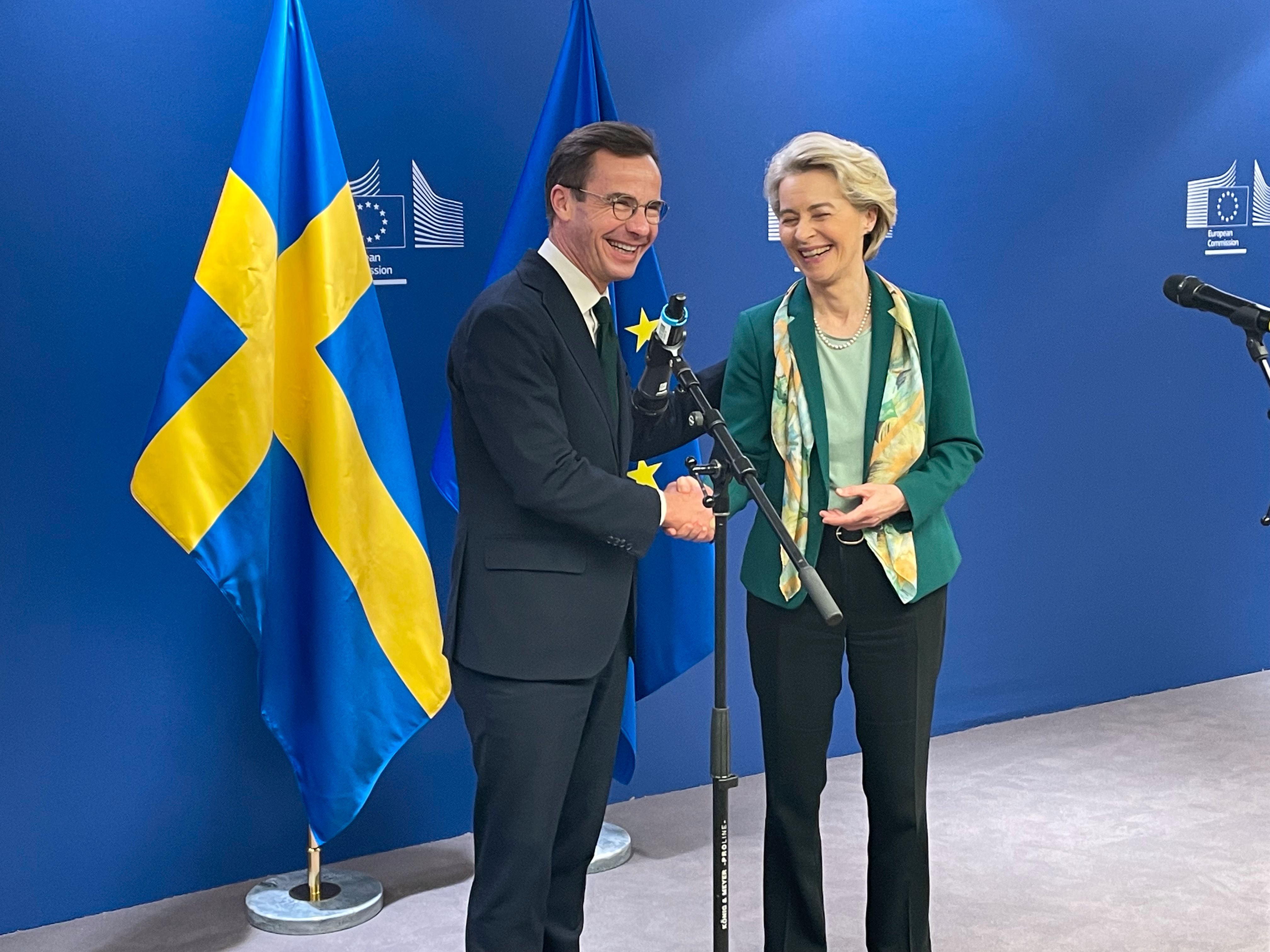 Statsminister Ulf Kristersson (M) träffar EU-kommissionens ordförande Ursula von der Leyen i Bryssel.