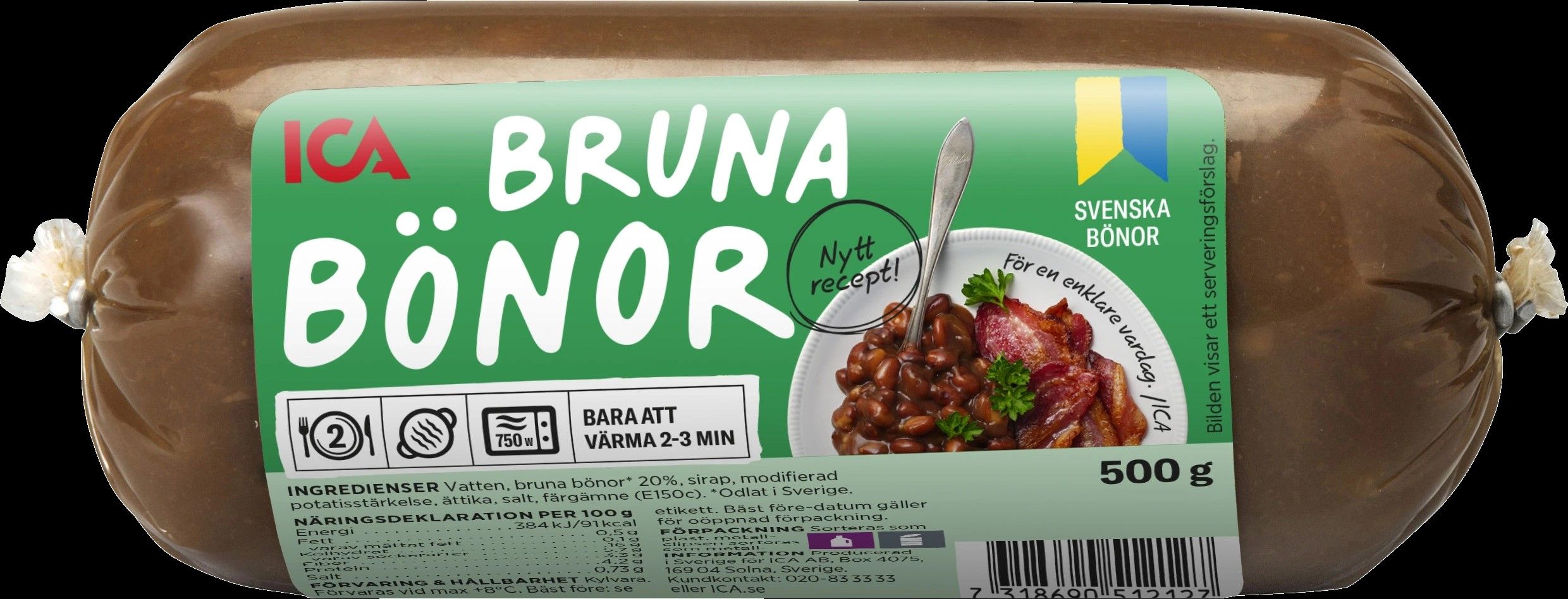 Ica återkallar Bruna bönor i "korv" med bäst-före-datum 13-07-2024. Pressbild.